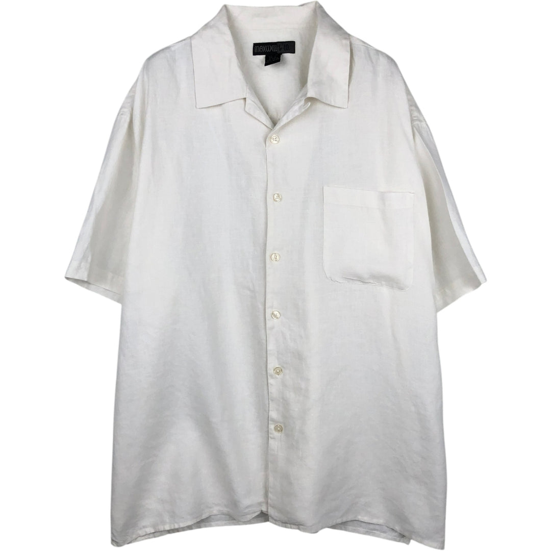 MAXWELL and CO. Short-sleeved open-collar linen shirt, boxy fit, men's size XL equivalent. linen white type Vintage Second Hand
