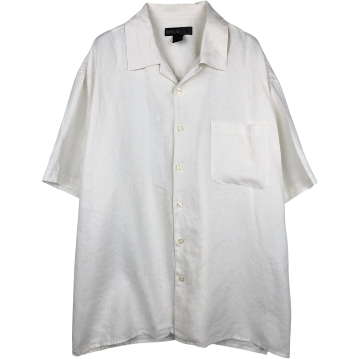 MAXWELL and CO. Short-sleeved open-collar linen shirt, boxy fit, men's size XL equivalent. linen white type Vintage Second Hand