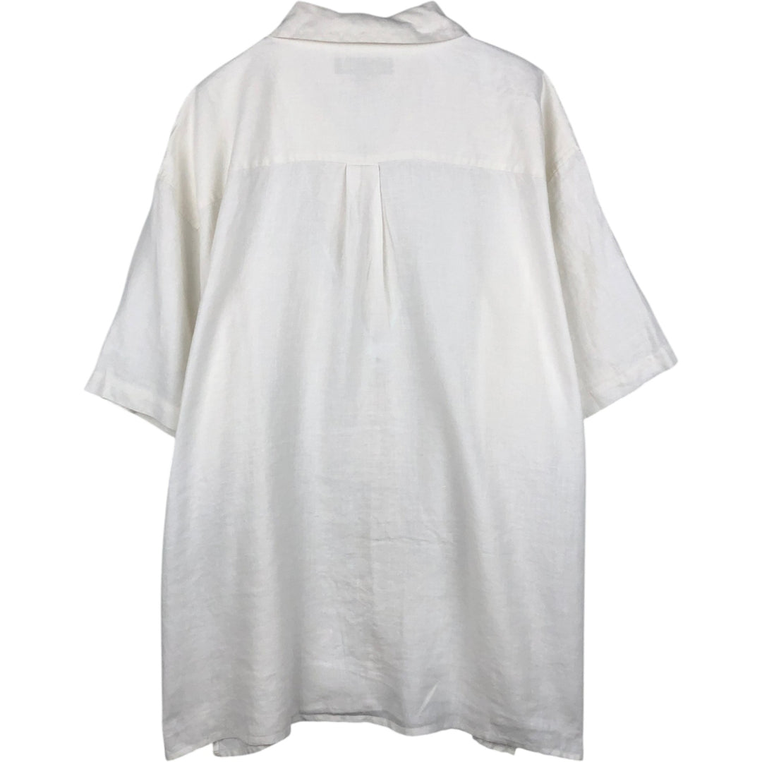 MAXWELL and CO. Short-sleeved open-collar linen shirt, boxy fit, men's size XL equivalent. linen white type Vintage Second Hand