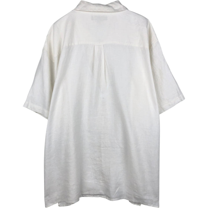 MAXWELL and CO. Short-sleeved open-collar linen shirt, boxy fit, men's size XL equivalent. linen white type Vintage Second Hand