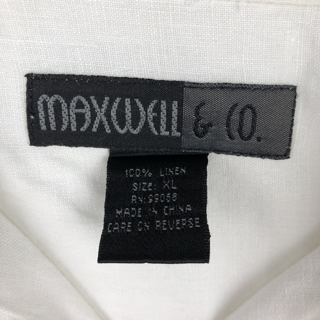 MAXWELL and CO. Short-sleeved open-collar linen shirt, boxy fit, men's size XL equivalent. linen white type Vintage Second Hand