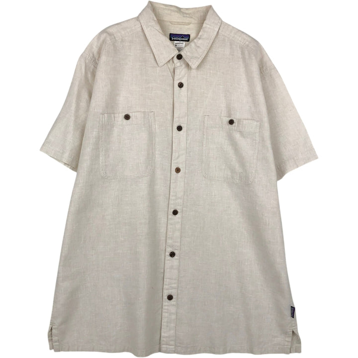 Patagonia Migration Hemp Shirt 53138SP12 Short Sleeve Cotton x Hemp Shirt Box Shirt Men's Size L (approx.) Hemp Beige type Vintage Second Hand