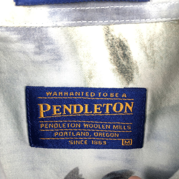 Pendleton all-over print open-collar Hawaiian Aloha shirt, boxy fit, men's size M. cotton Blue type light blue Vintage Second Hand