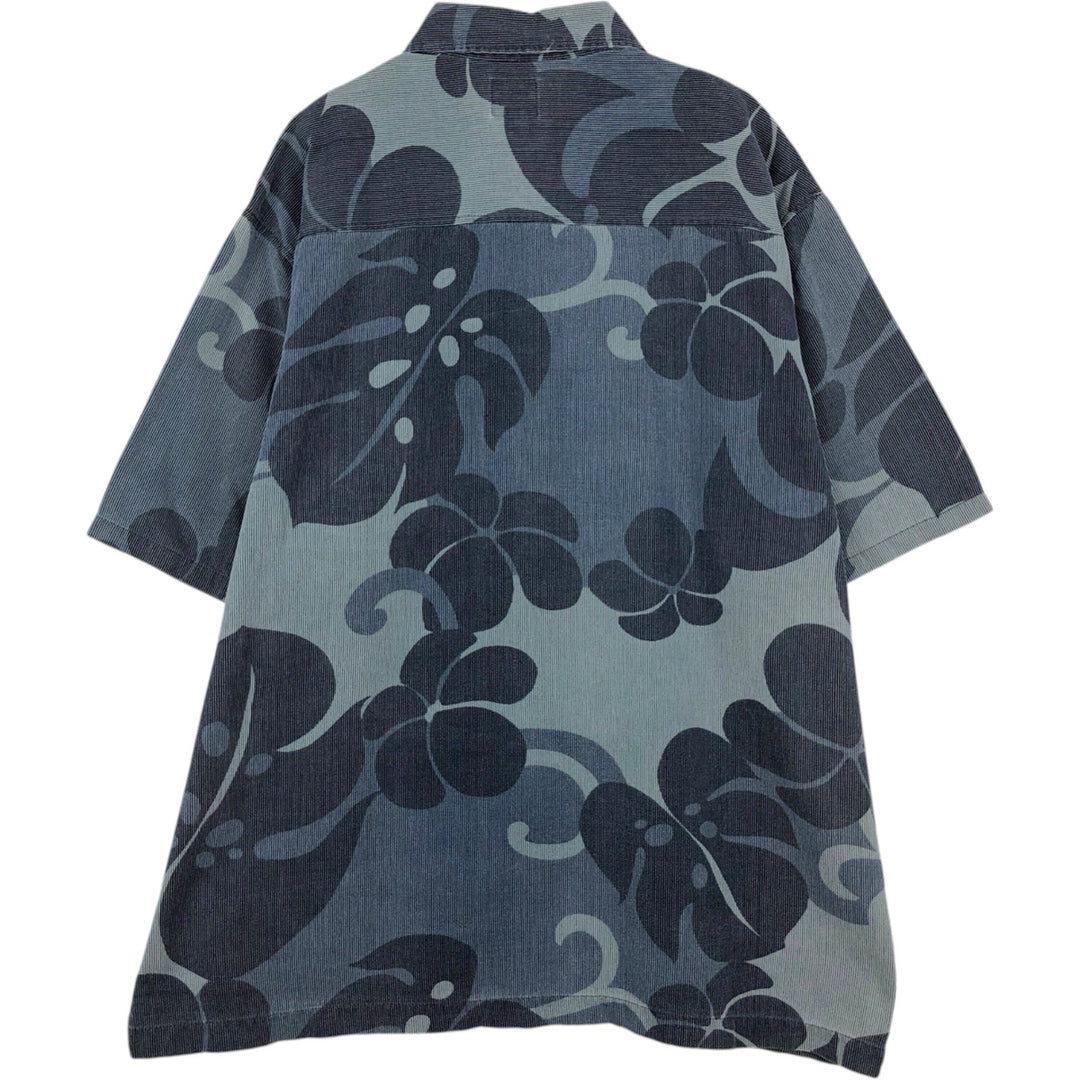 QUIKSILVER Hawaiian Aloha Shirt, Boxy Style, All-over Floral/Leaf Pattern, Men's Size XL cotton gray type Vintage Second Hand