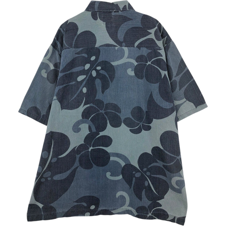 QUIKSILVER Hawaiian Aloha Shirt, Boxy Style, All-over Floral/Leaf Pattern, Men's Size XL cotton gray type Vintage Second Hand