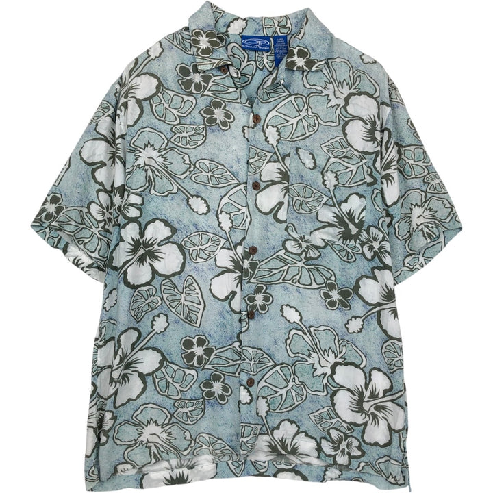 Ocean Pacific Hibiscus Pattern Open Collar Rayon Hawaiian Aloha Shirt Box Shirt Men's Size L (approx.) Rayon Blue type light blue Vintage Second Hand