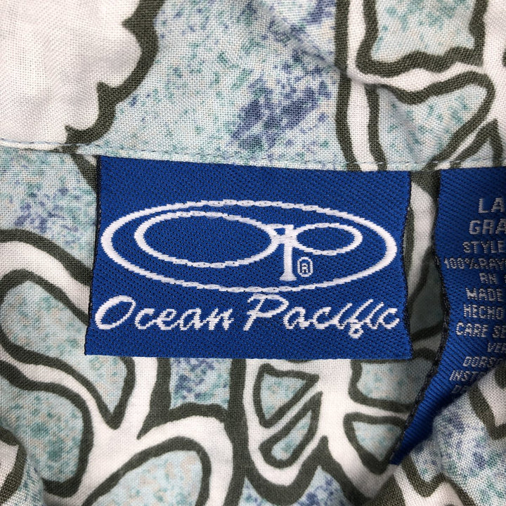 Ocean Pacific Hibiscus Pattern Open Collar Rayon Hawaiian Aloha Shirt Box Shirt Men's Size L (approx.) Rayon Blue type light blue Vintage Second Hand