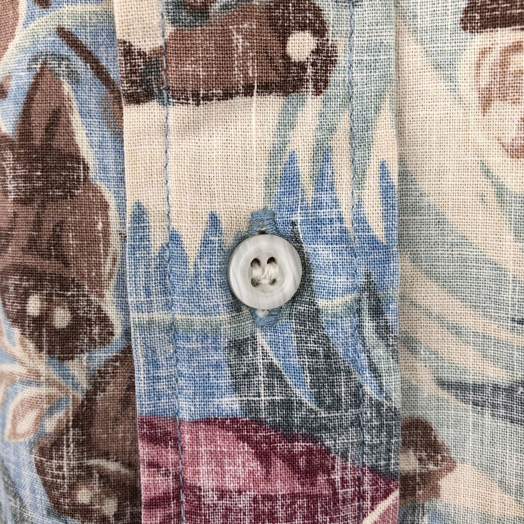 90'S Reyn Spooner Bikini Tag All-over Floral Print Pullover Button-Down Aloha Shirt Boxy Shirt Men's XL Equivalent unclear Blue type light blue Vintage Second Hand
