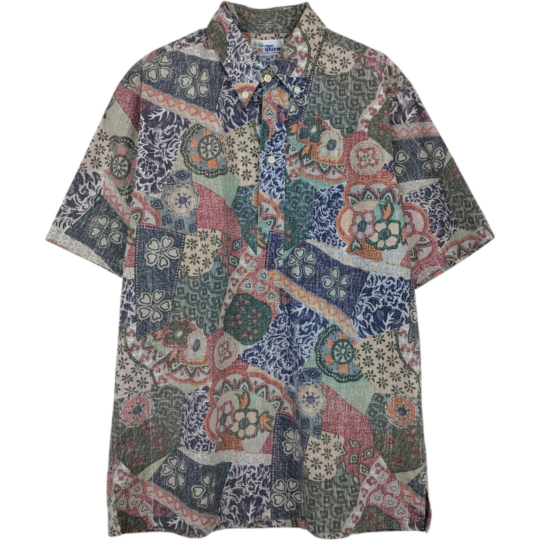90'S Reyn Spooner Bikini Tag All-over Floral Print Pullover Button-Down Aloha Shirt Boxy Shirt Men's Size M (approx.) cotton Khaki type Vintage Second Hand