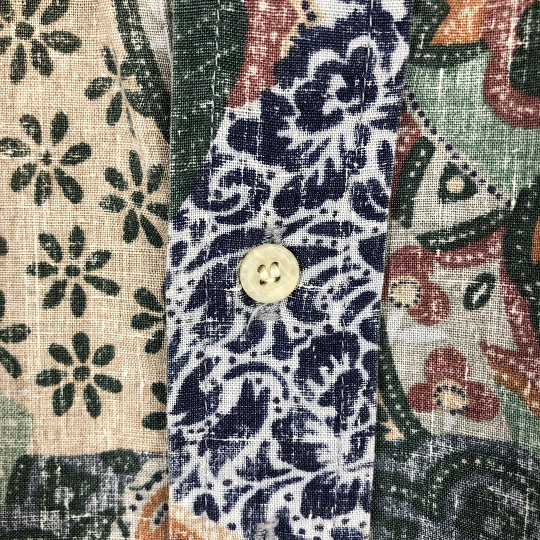 90'S Reyn Spooner Bikini Tag All-over Floral Print Pullover Button-Down Aloha Shirt Boxy Shirt Men's Size M (approx.) cotton Khaki type Vintage Second Hand