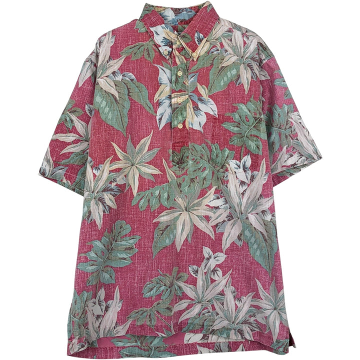 90'S Reyn Spooner Bikini Tag All-over Leaf Pattern Pullover Button-Down Aloha Shirt Boxy Shirt Men's Size M (approx.) cotton burgundy type Vintage Second Hand