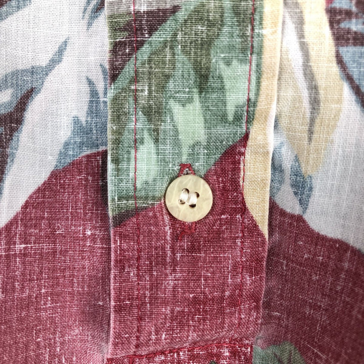 90'S Reyn Spooner Bikini Tag All-over Leaf Pattern Pullover Button-Down Aloha Shirt Boxy Shirt Men's Size M (approx.) cotton burgundy type Vintage Second Hand