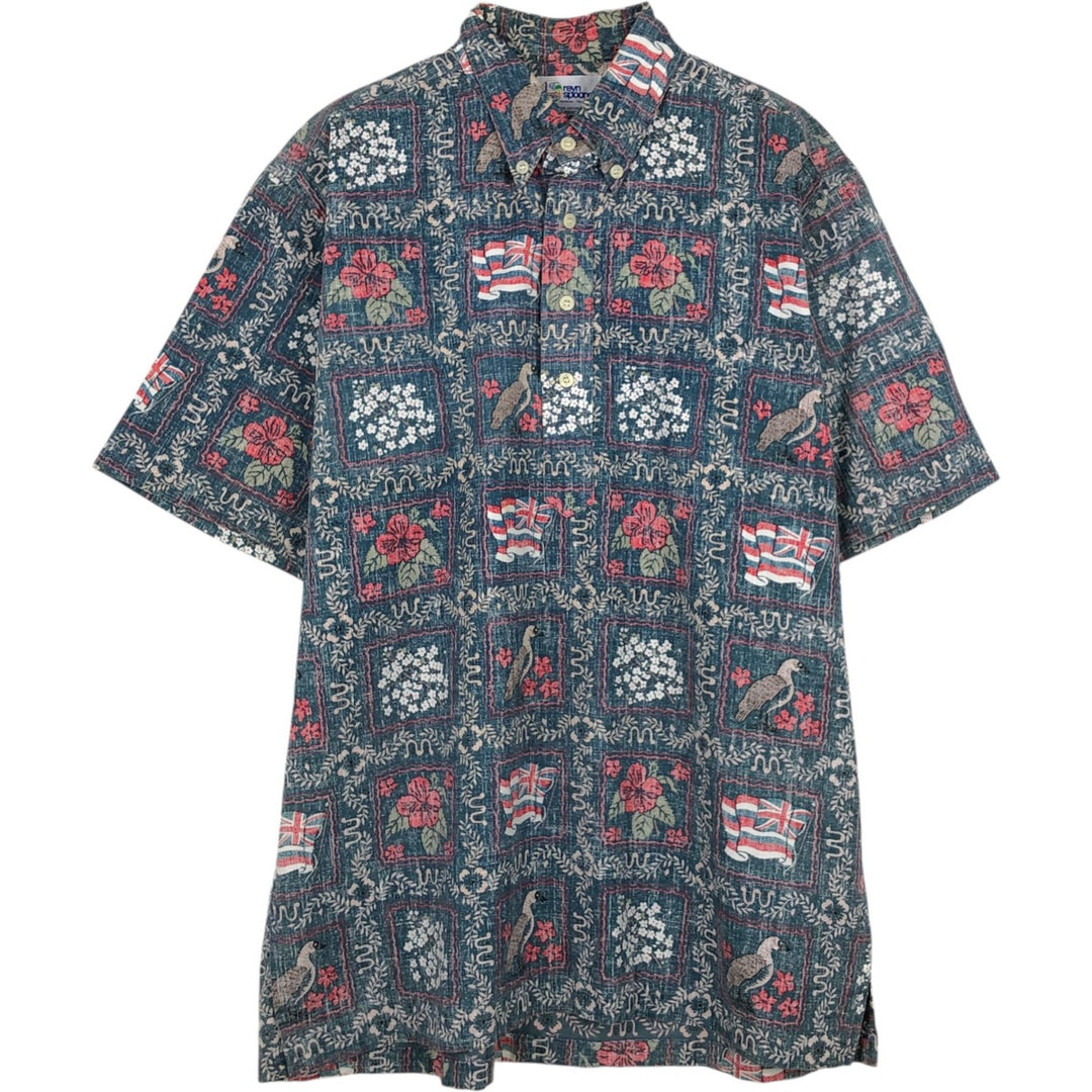90'S Reyn Spooner Bikini Tag All-over Print Lahaina Sailor Pullover Button-down Aloha Shirt Boxy Shirt cotton navy blue type Vintage Second Hand