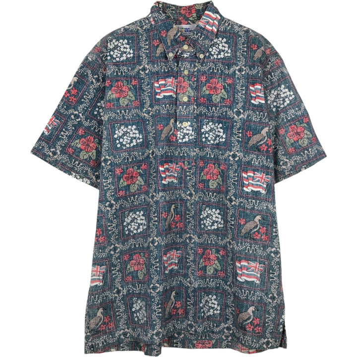 90'S Reyn Spooner Bikini Tag All-over Print Lahaina Sailor Pullover Button-down Aloha Shirt Boxy Shirt cotton navy blue type Vintage Second Hand
