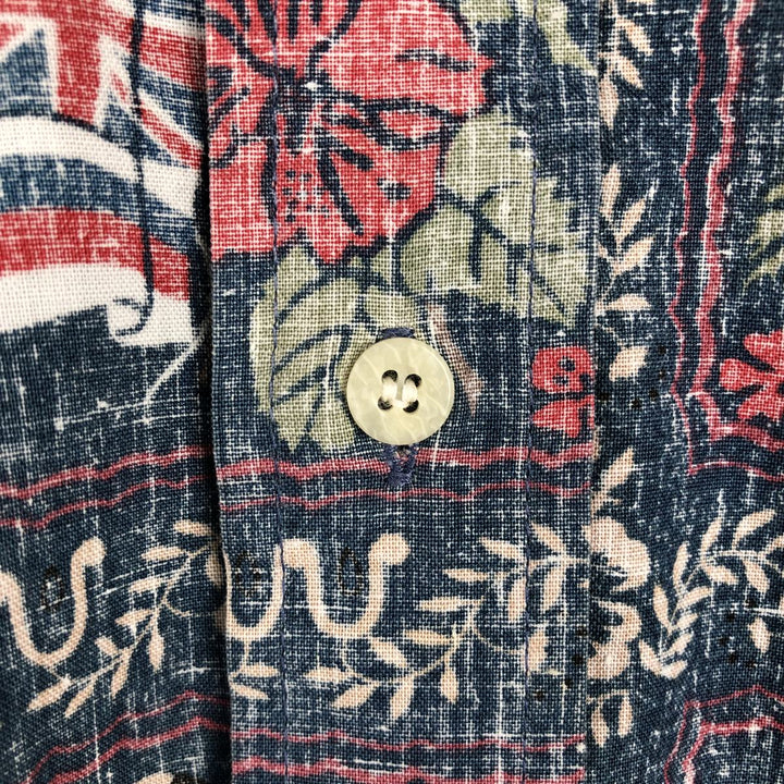 90'S Reyn Spooner Bikini Tag All-over Print Lahaina Sailor Pullover Button-down Aloha Shirt Boxy Shirt cotton navy blue type Vintage Second Hand