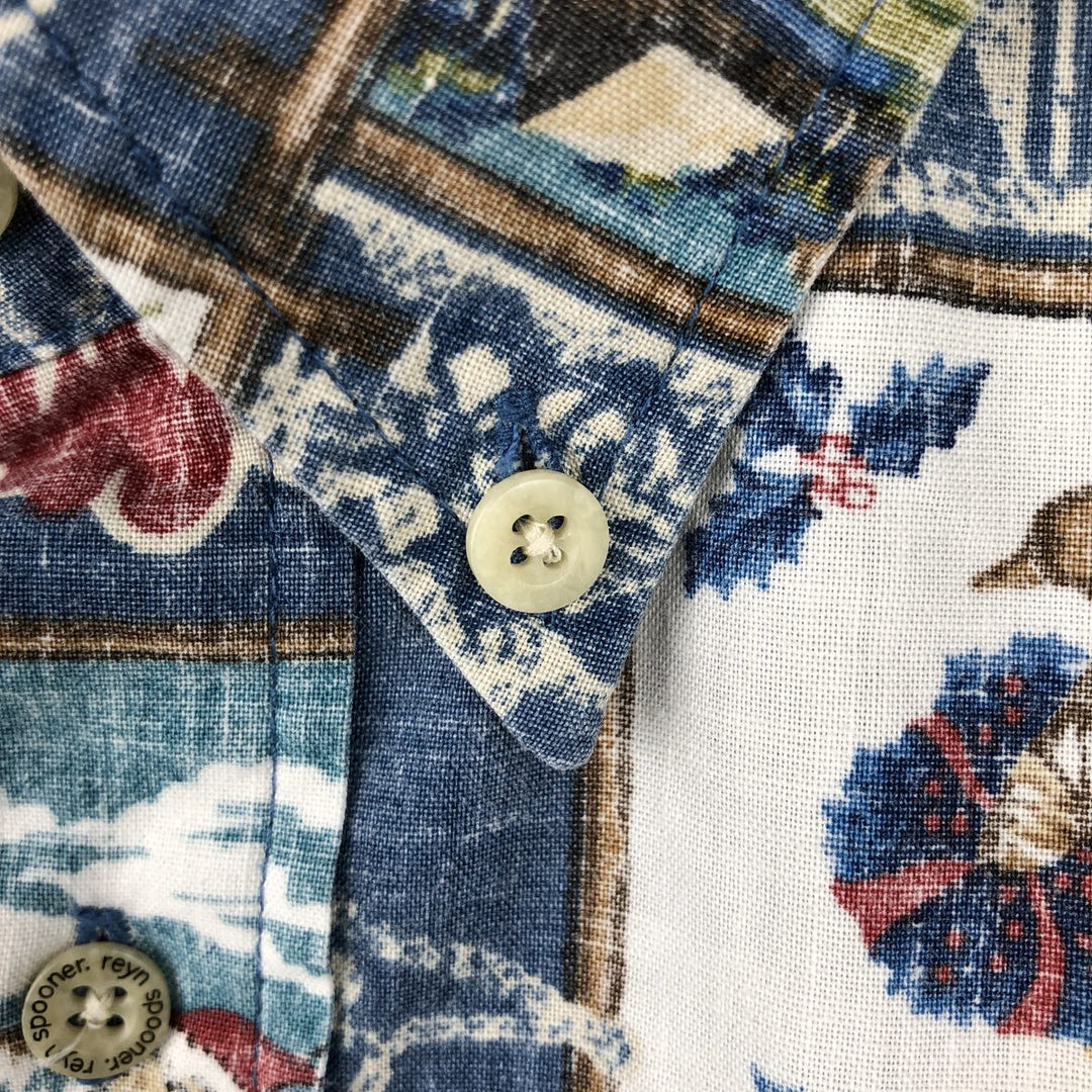 90'S Reyn Spooner MELE KALIKIMAKA all-over hibiscus pattern pullover button-down Aloha shirt boxy shirt cotton blue type Vintage Second Hand
