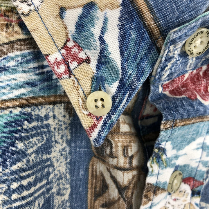 90'S Reyn Spooner MELE KALIKIMAKA all-over hibiscus pattern pullover button-down Aloha shirt boxy shirt cotton blue type Vintage Second Hand