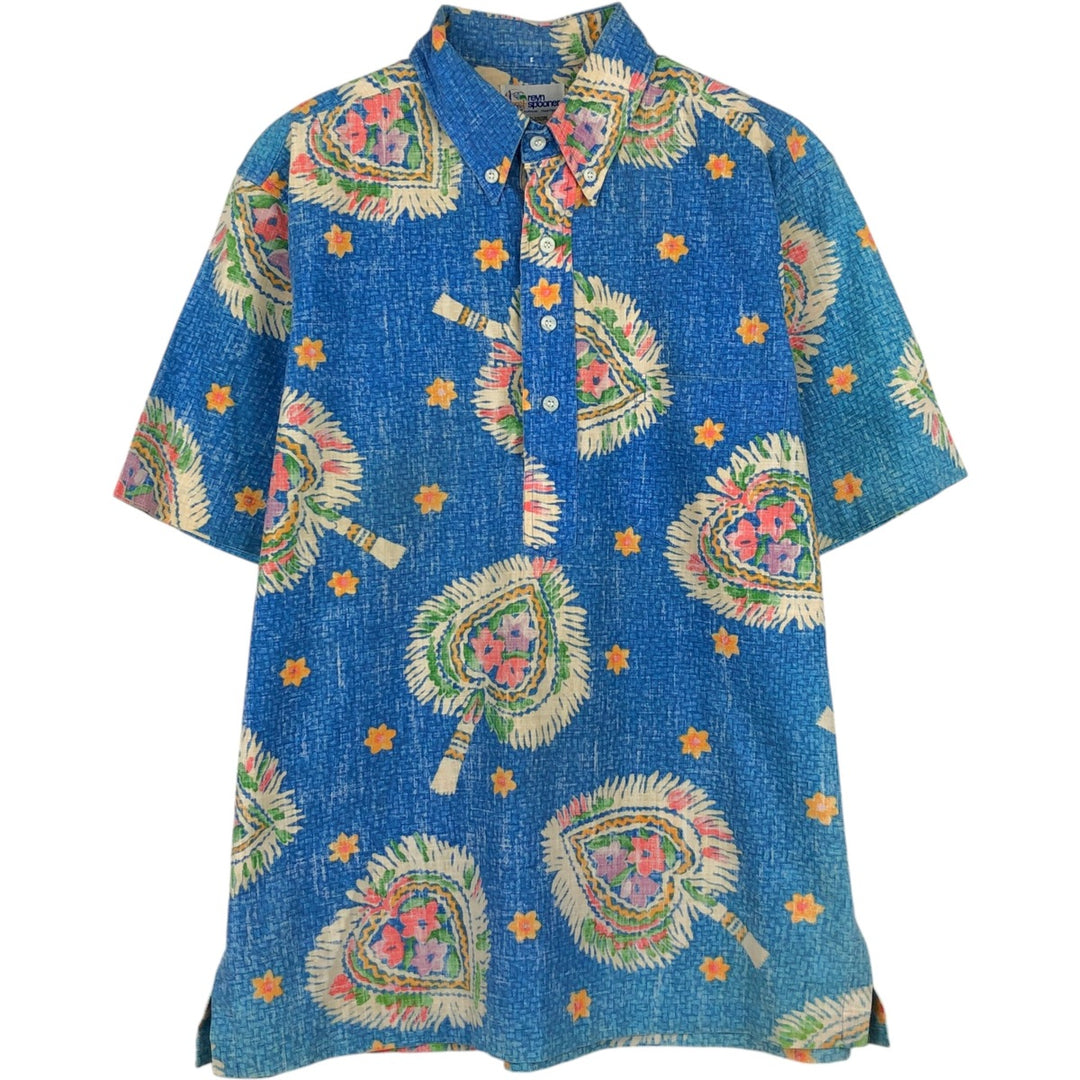 90'S Reyn Spooner Bikini Tag All-over Floral Print Pullover Button-Down Aloha Shirt Boxy Shirt Men's Size M (approx.) cotton blue type Vintage Second Hand