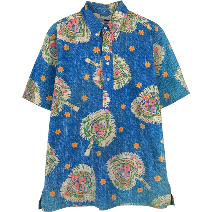 90'S Reyn Spooner Bikini Tag All-over Floral Print Pullover Button-Down Aloha Shirt Boxy Shirt Men's Size M (approx.) cotton blue type Vintage Second Hand