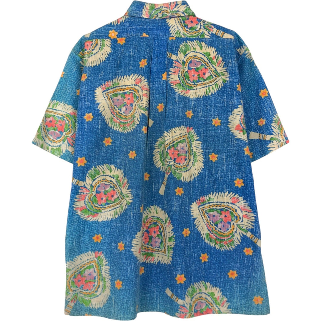 90'S Reyn Spooner Bikini Tag All-over Floral Print Pullover Button-Down Aloha Shirt Boxy Shirt Men's Size M (approx.) cotton blue type Vintage Second Hand