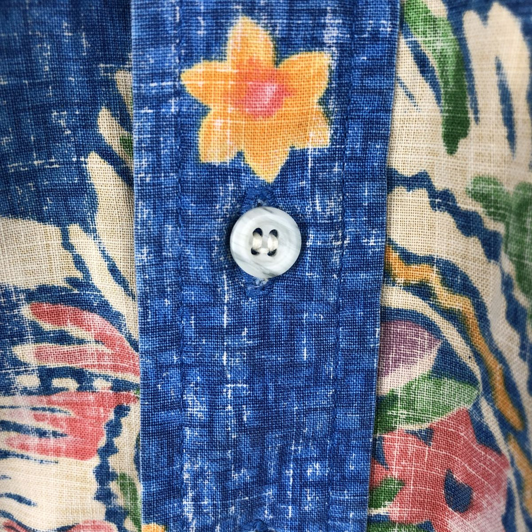 90'S Reyn Spooner Bikini Tag All-over Floral Print Pullover Button-Down Aloha Shirt Boxy Shirt Men's Size M (approx.) cotton blue type Vintage Second Hand