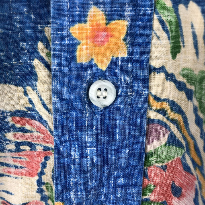 90'S Reyn Spooner Bikini Tag All-over Floral Print Pullover Button-Down Aloha Shirt Boxy Shirt Men's Size M (approx.) cotton blue type Vintage Second Hand