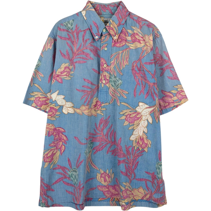 80'S Reyn Spooner Gold Tag Nude Tag Floral Pullover Button-Down Aloha Shirt Boxy Shirt Men's Size L (approx.) cotton Blue type light blue Vintage Second Hand