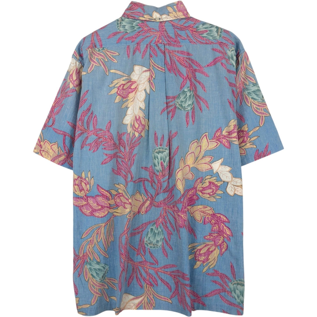 80'S Reyn Spooner Gold Tag Nude Tag Floral Pullover Button-Down Aloha Shirt Boxy Shirt Men's Size L (approx.) cotton Blue type light blue Vintage Second Hand