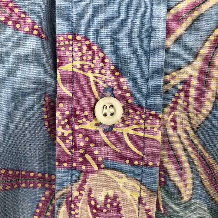 80'S Reyn Spooner Gold Tag Nude Tag Floral Pullover Button-Down Aloha Shirt Boxy Shirt Men's Size L (approx.) cotton Blue type light blue Vintage Second Hand