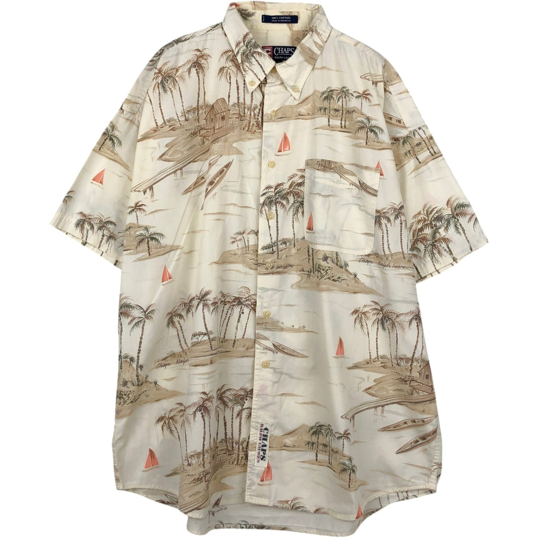 Ralph Lauren CHAPS all-over print button-down Hawaiian Aloha shirt, men's size XL. cotton Beige type Vintage Second Hand