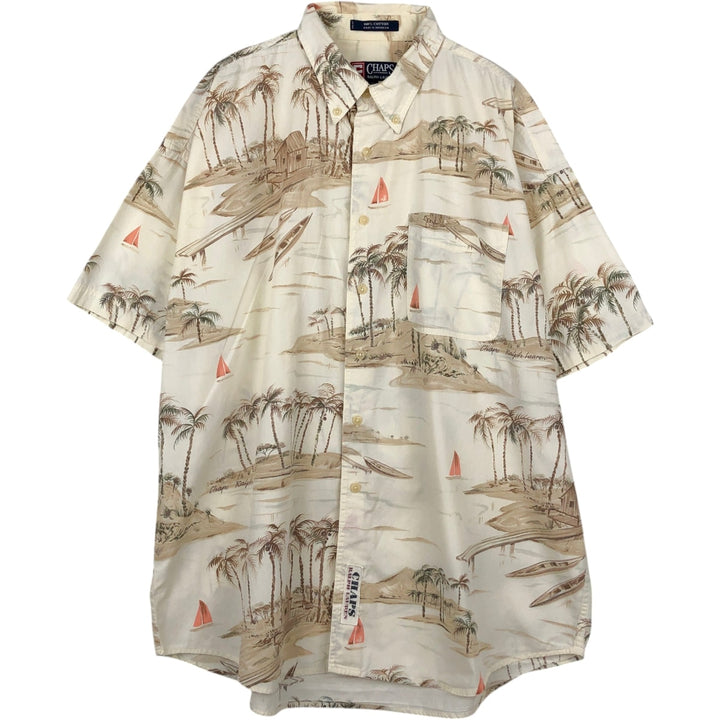 Ralph Lauren CHAPS all-over print button-down Hawaiian Aloha shirt, men's size XL. cotton Beige type Vintage Second Hand