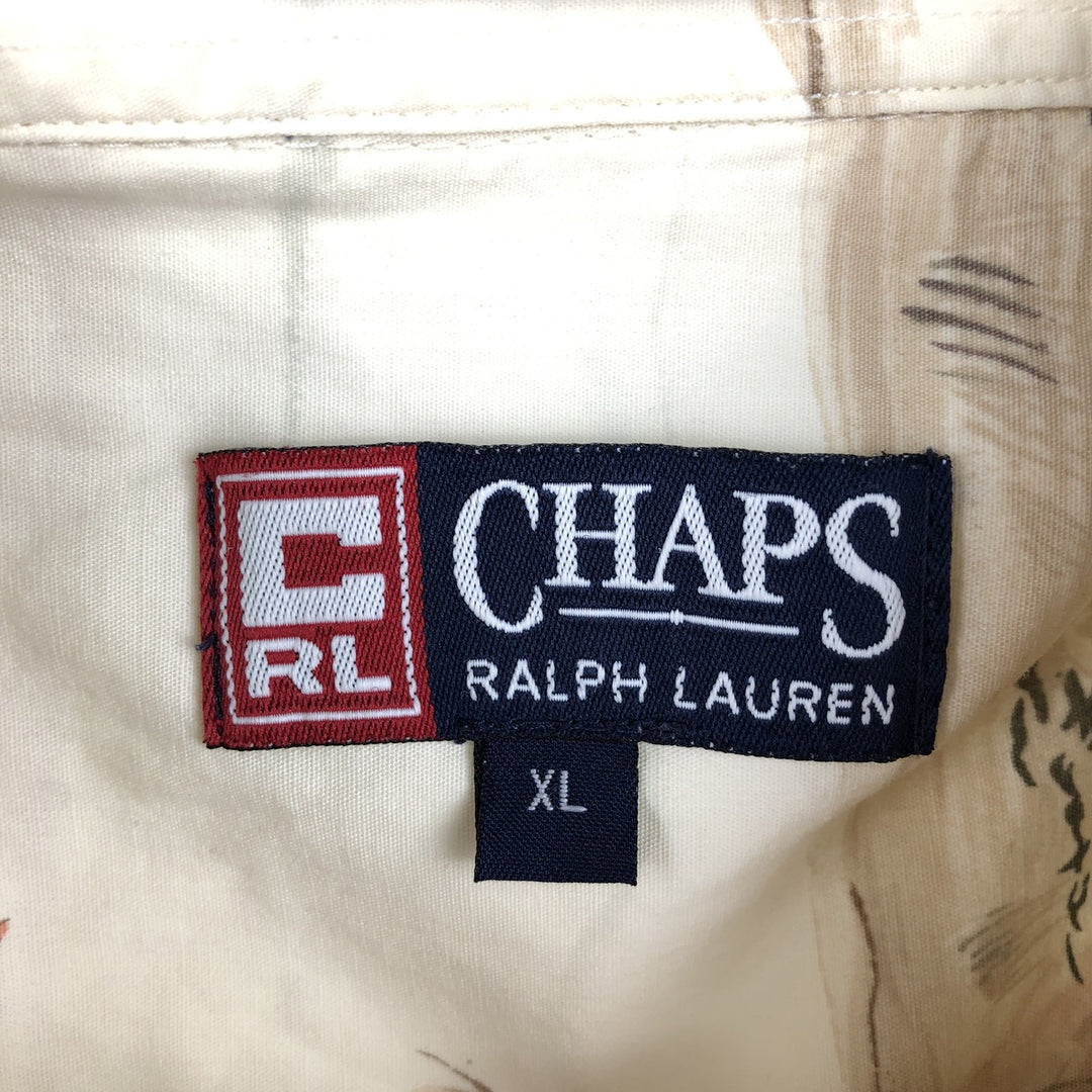 Ralph Lauren CHAPS all-over print button-down Hawaiian Aloha shirt, men's size XL. cotton Beige type Vintage Second Hand