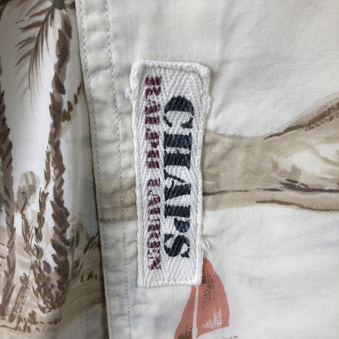Ralph Lauren CHAPS all-over print button-down Hawaiian Aloha shirt, men's size XL. cotton Beige type Vintage Second Hand