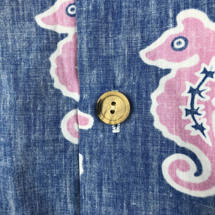 80s-90'S KAHALA all-over fish print open-collar Hawaiian Aloha shirt, boxy style, made in Hawaii, men's size XXL equivalent. cotton navy blue type Vintage Second Hand