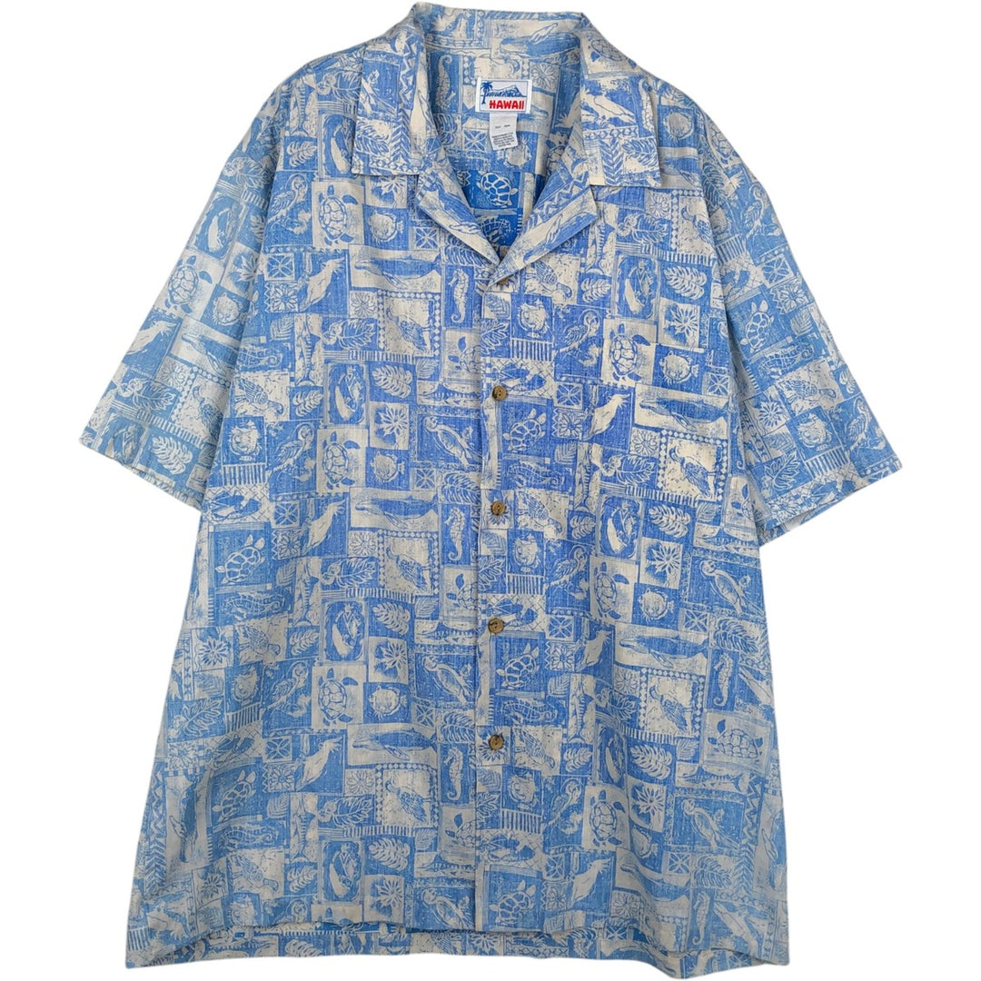 80s-90'S Hawaii All-Over Print Open Collar Hawaiian Aloha Shirt, Boxy Shirt, Made in Hawaii, Men's XL Equivalent, Vintage unclear Blue type light blue Vintage Second Hand