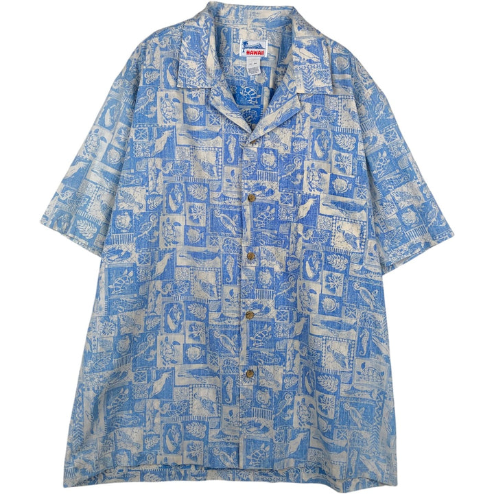 80s-90'S Hawaii All-Over Print Open Collar Hawaiian Aloha Shirt, Boxy Shirt, Made in Hawaii, Men's XL Equivalent, Vintage unclear Blue type light blue Vintage Second Hand
