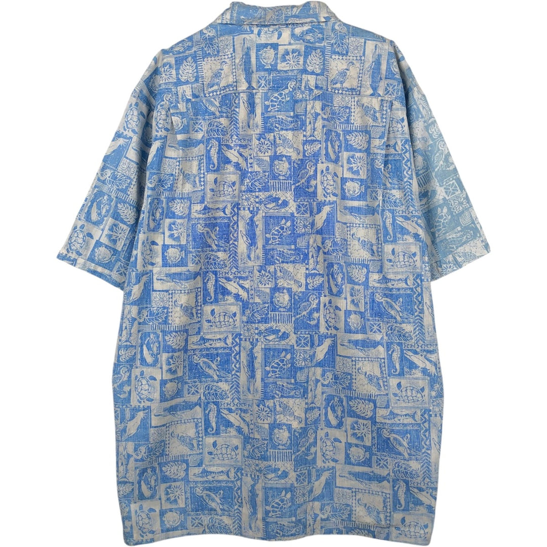 80s-90'S Hawaii All-Over Print Open Collar Hawaiian Aloha Shirt, Boxy Shirt, Made in Hawaii, Men's XL Equivalent, Vintage unclear Blue type light blue Vintage Second Hand