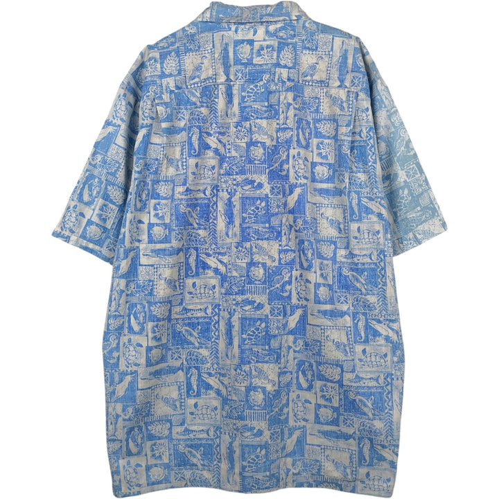 80s-90'S Hawaii All-Over Print Open Collar Hawaiian Aloha Shirt, Boxy Shirt, Made in Hawaii, Men's XL Equivalent, Vintage unclear Blue type light blue Vintage Second Hand