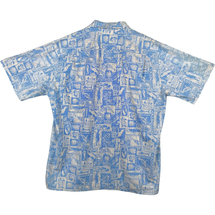 80s-90'S Hawaii All-Over Print Open Collar Hawaiian Aloha Shirt, Boxy Shirt, Made in Hawaii, Men's XL Equivalent, Vintage unclear Blue type light blue Vintage Second Hand