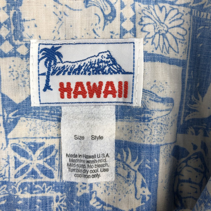 80s-90'S Hawaii All-Over Print Open Collar Hawaiian Aloha Shirt, Boxy Shirt, Made in Hawaii, Men's XL Equivalent, Vintage unclear Blue type light blue Vintage Second Hand