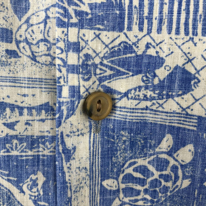 80s-90'S Hawaii All-Over Print Open Collar Hawaiian Aloha Shirt, Boxy Shirt, Made in Hawaii, Men's XL Equivalent, Vintage unclear Blue type light blue Vintage Second Hand