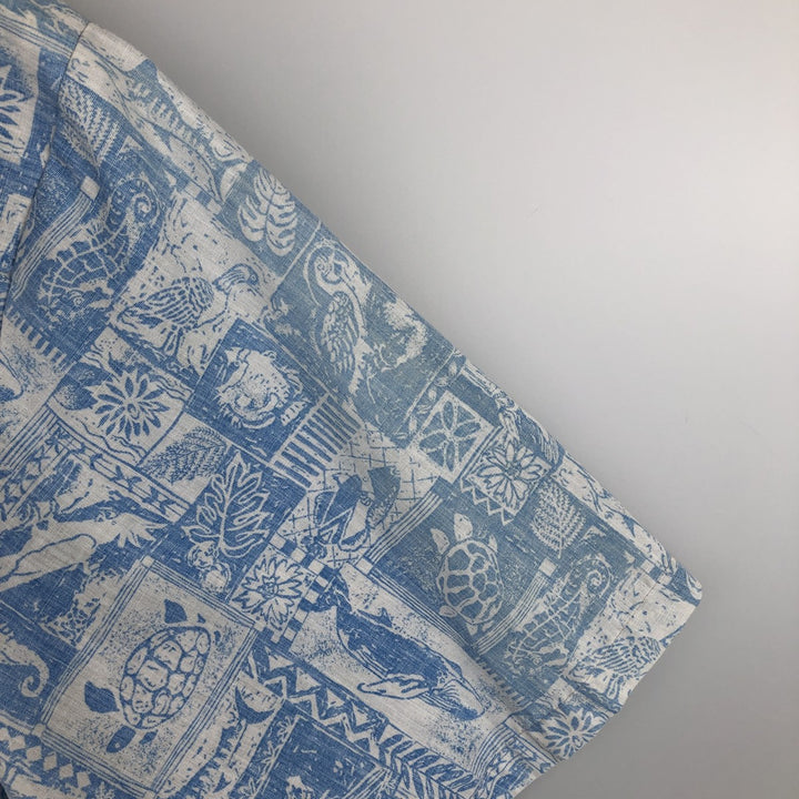 80s-90'S Hawaii All-Over Print Open Collar Hawaiian Aloha Shirt, Boxy Shirt, Made in Hawaii, Men's XL Equivalent, Vintage unclear Blue type light blue Vintage Second Hand