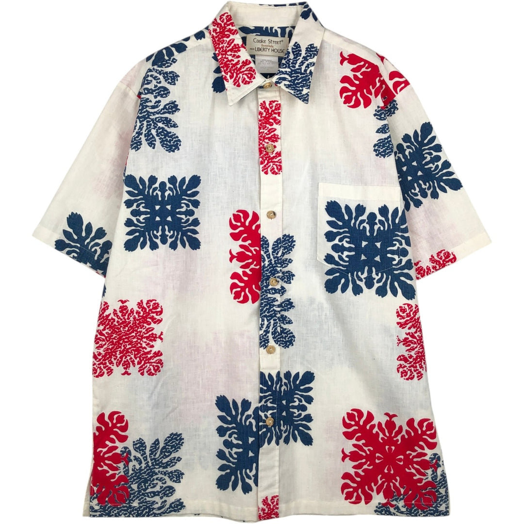 Cooke Street LIBERTY HOUSE All-over print Hawaiian Aloha shirt, boxy style, made in USA, men's size M equivalent, vintage. polyester ivory Vintage Second Hand