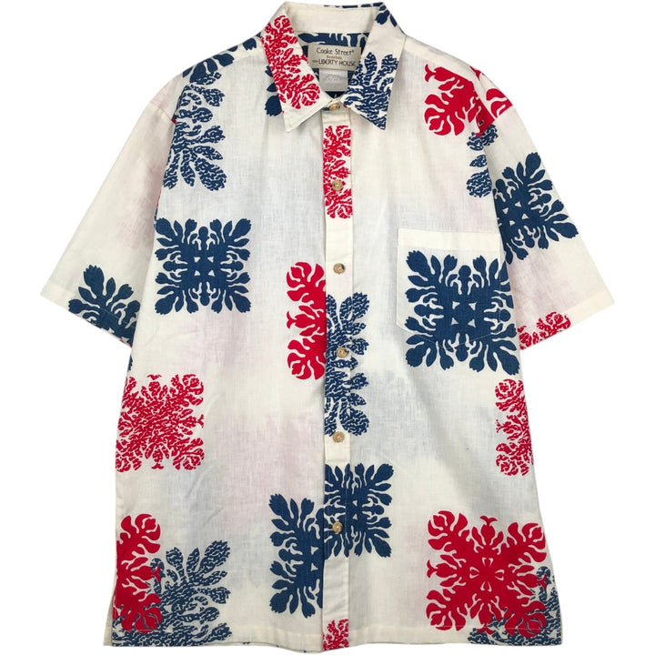 Cooke Street LIBERTY HOUSE All-over print Hawaiian Aloha shirt, boxy style, made in USA, men's size M equivalent, vintage. polyester ivory Vintage Second Hand