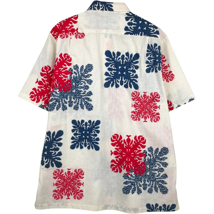 Cooke Street LIBERTY HOUSE All-over print Hawaiian Aloha shirt, boxy style, made in USA, men's size M equivalent, vintage. polyester ivory Vintage Second Hand