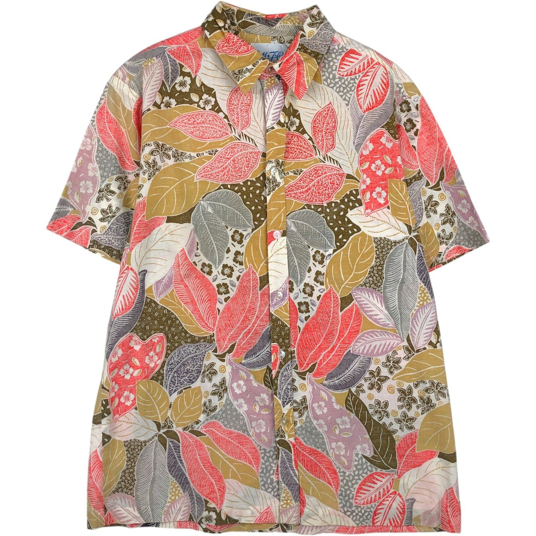 MFO Hawaii All-over Leaf Pattern Hawaiian Aloha Shirt, Boxy Shirt, Made in Hawaii, Men's Size M (Equivalent), Vintage unclear ivory Vintage Second Hand