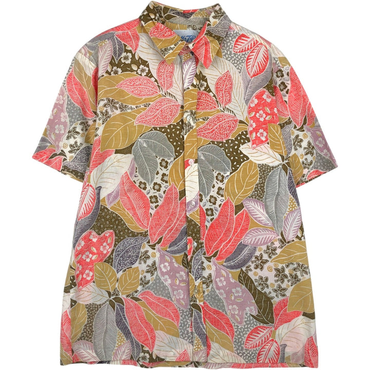 MFO Hawaii All-over Leaf Pattern Hawaiian Aloha Shirt, Boxy Shirt, Made in Hawaii, Men's Size M (Equivalent), Vintage unclear ivory Vintage Second Hand