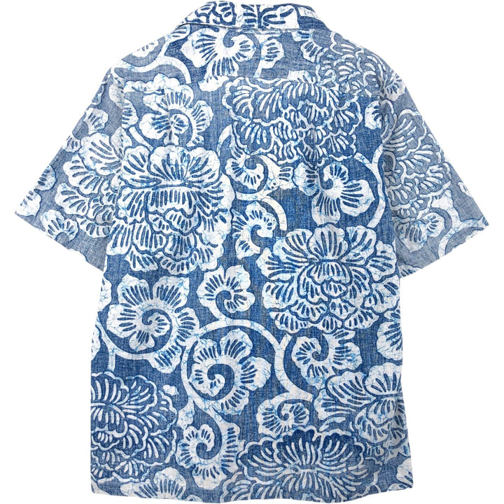 Surf Line Hawaii All-over print open-collar Hawaiian Aloha shirt, boxy style, men's size M equivalent, vintage. unclear Navy blue Vintage Second Hand