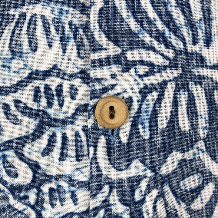 Surf Line Hawaii All-over print open-collar Hawaiian Aloha shirt, boxy style, men's size M equivalent, vintage. unclear Navy blue Vintage Second Hand