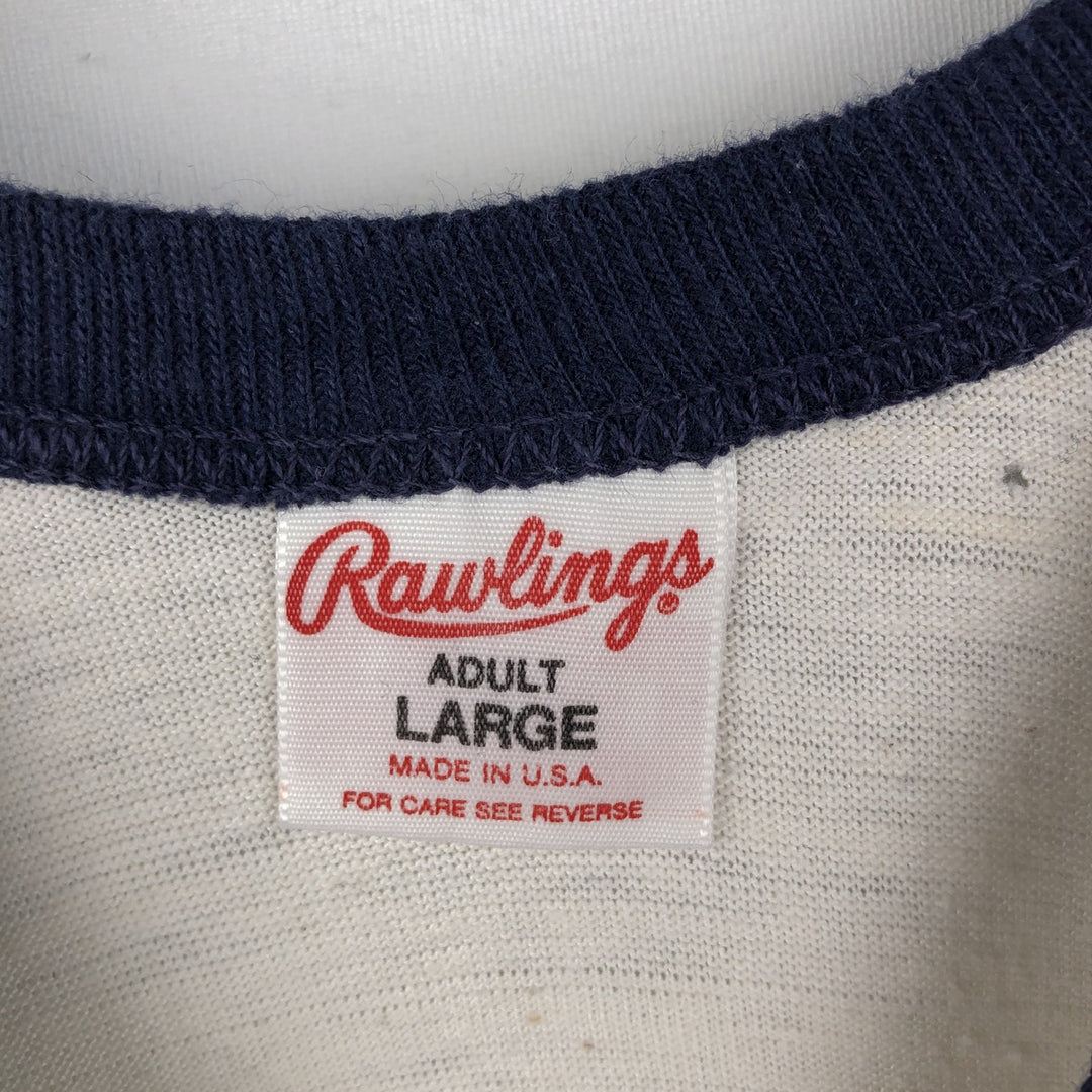 80s-90'S Rawlings 3/4 Sleeve Raglan T-Shirt, Made in USA, Men's Size L (Equivalent), Vintage unclear pale white type Vintage Second Hand